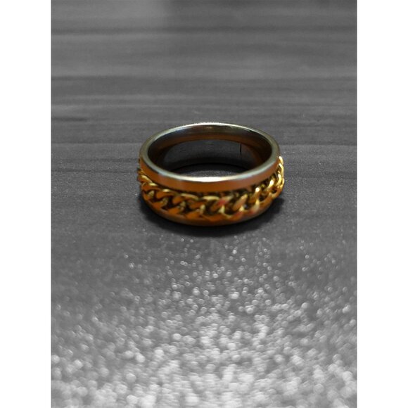 Stainless Steel Chain Spinner Ring Gold & Silver Unisex Sizes 7-10 Wedding Band - Picture 5 of 5